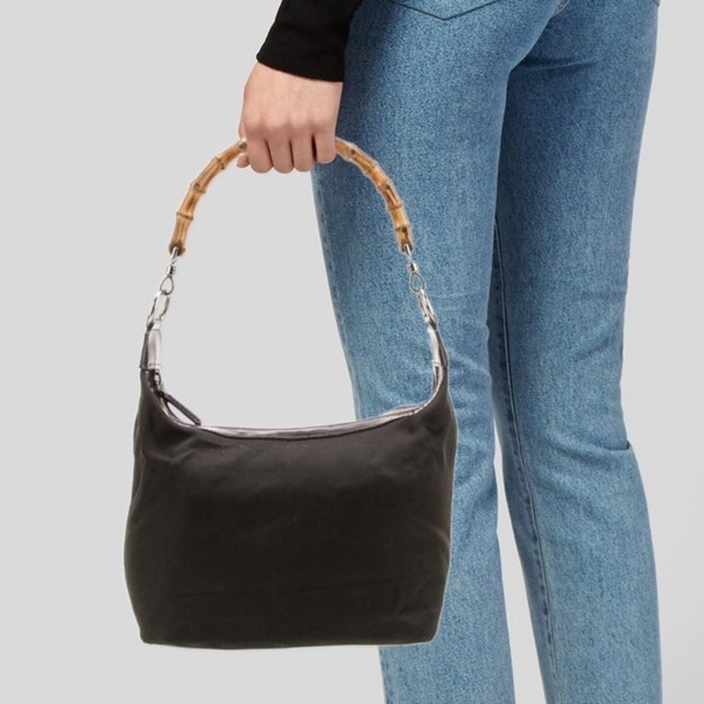 Gucci Vintage Nylon Bamboo Handle Hobo Bag